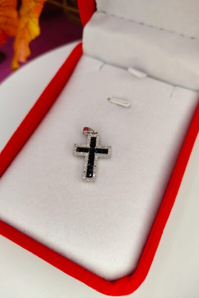 Zawieszka krzyż czarny + srebrne cyrkonie
