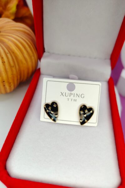 Kolczyki czarne serca+cyrkonie