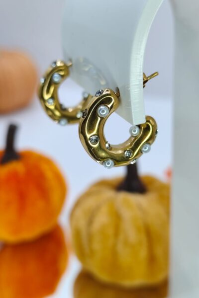 Kolczyki złote rogale perełki 316L