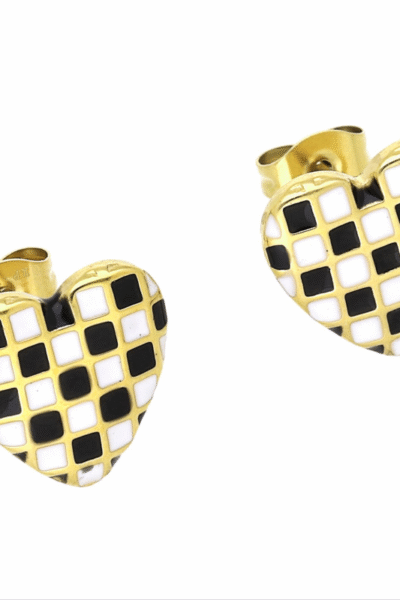 Kolczyki serca szachownica
