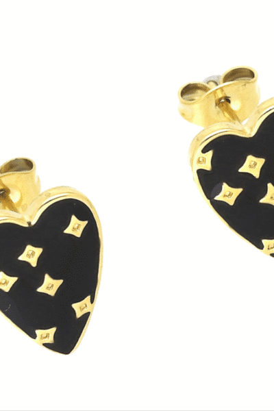 Kolczyki podłużne serca czarne