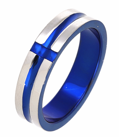 Pierścionek niebieski krzyż r.7